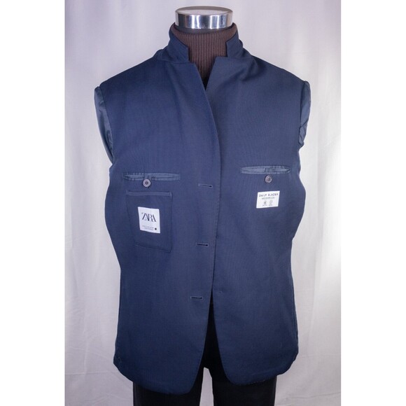 Zara Blazer Mens Sz 40 Solid Blue 3-Button Sport Coat Jacket Blazer WOOL - Picture 9 of 15